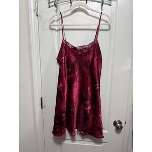 Vintage Expressions Burgundy Floral Lace Trim Cami Slip Dress Women M whimsigoth